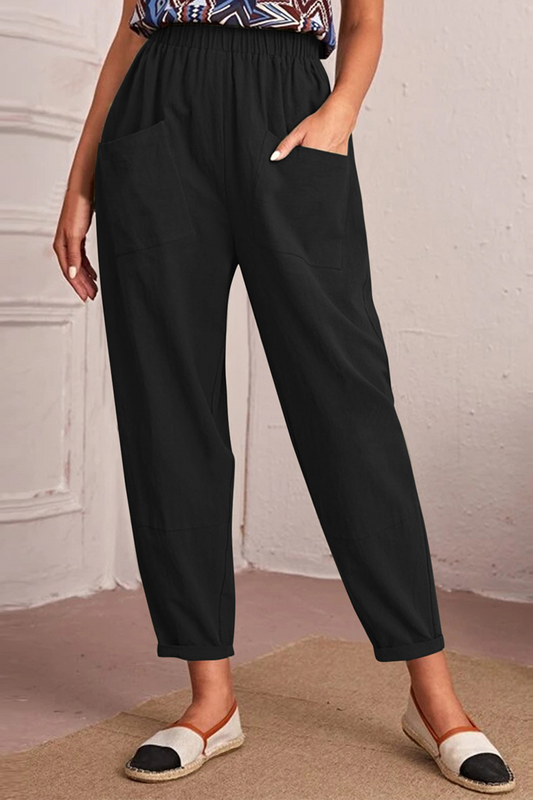 Casual Pantalon de couleur unie à taille moyenne Harlan Patchwork solide