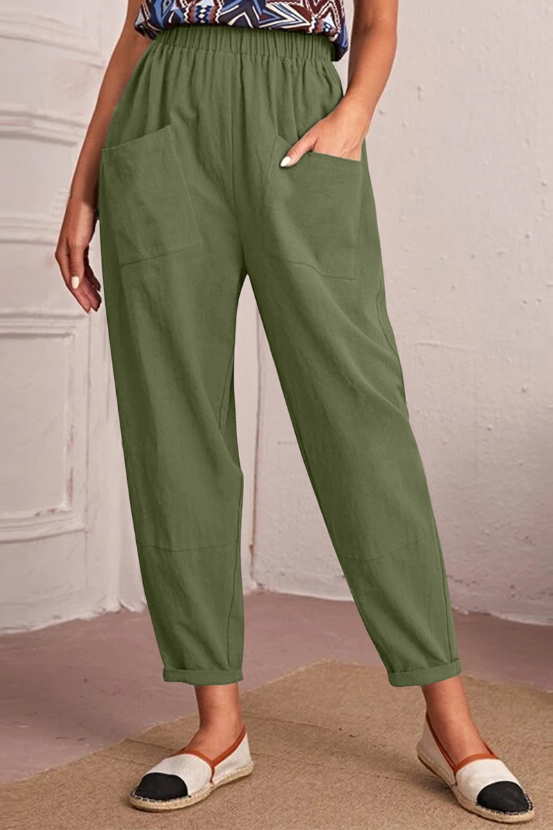 Casual Pantalon de couleur unie à taille moyenne Harlan Patchwork solide