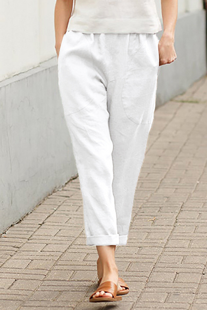 Pantalon casual taille moyenne de couleur unie (7 coloris)