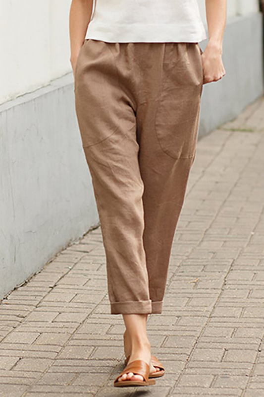 Pantalon casual taille moyenne de couleur unie (7 coloris)