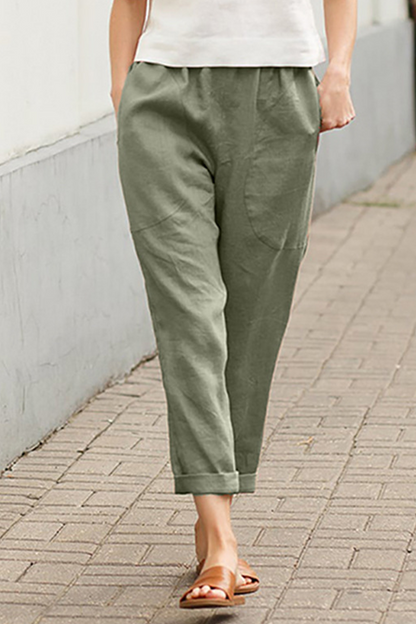 Pantalon casual taille moyenne de couleur unie (7 coloris)