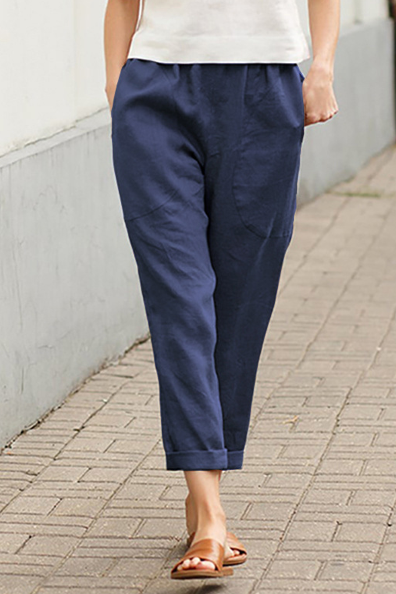 Pantalon casual taille moyenne de couleur unie (7 coloris)