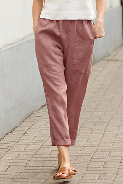 Pantalon casual taille moyenne de couleur unie (7 coloris)