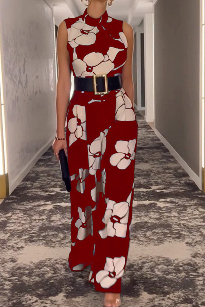Fashion Casual Print Half-A Turtleneck Sweater Regular Jumpsuits