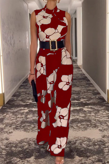 Fashion Casual Print Half-A Turtleneck Sweater Regular Jumpsuits