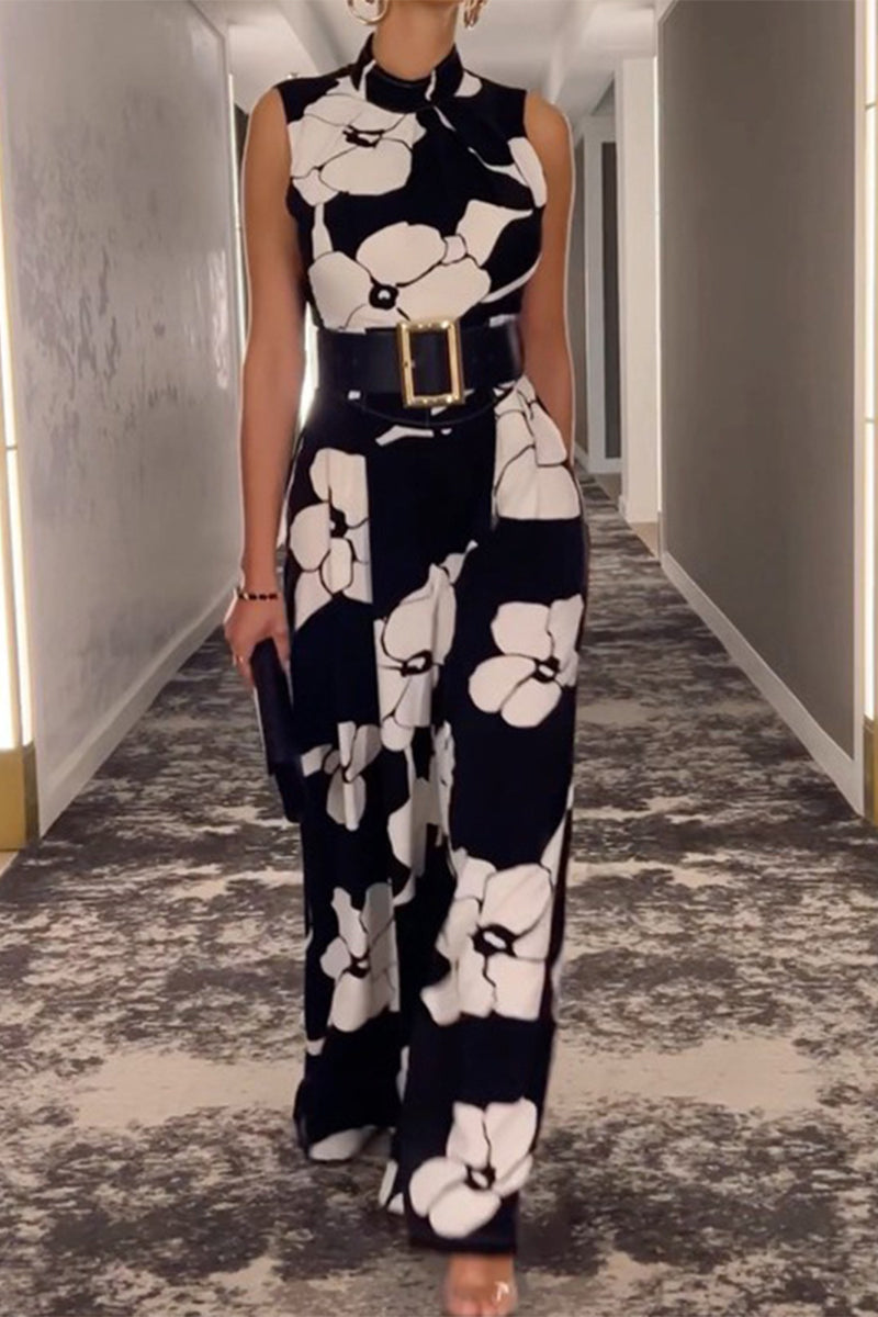 Fashion Casual Print Half-A Turtleneck Sweater Regular Jumpsuits