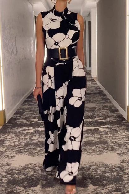 Fashion Casual Print Half-A Turtleneck Sweater Regular Jumpsuits