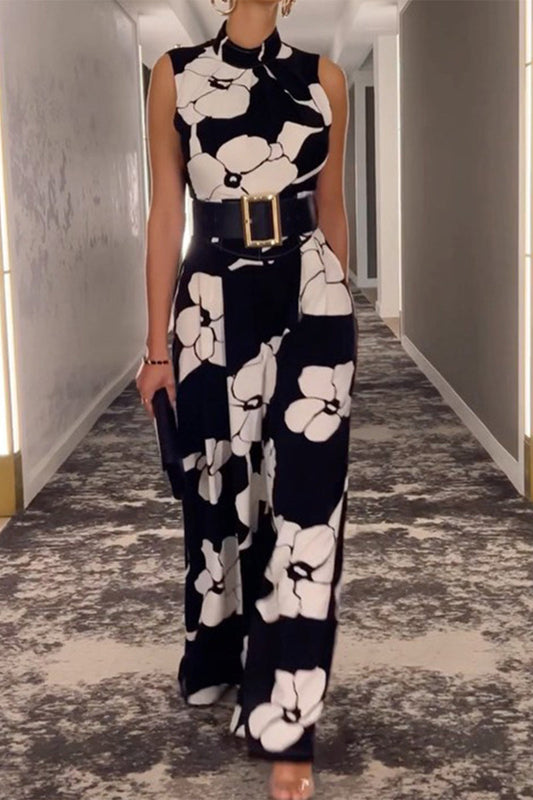 Fashion Casual Print Half-A Turtleneck Sweater Regular Jumpsuits