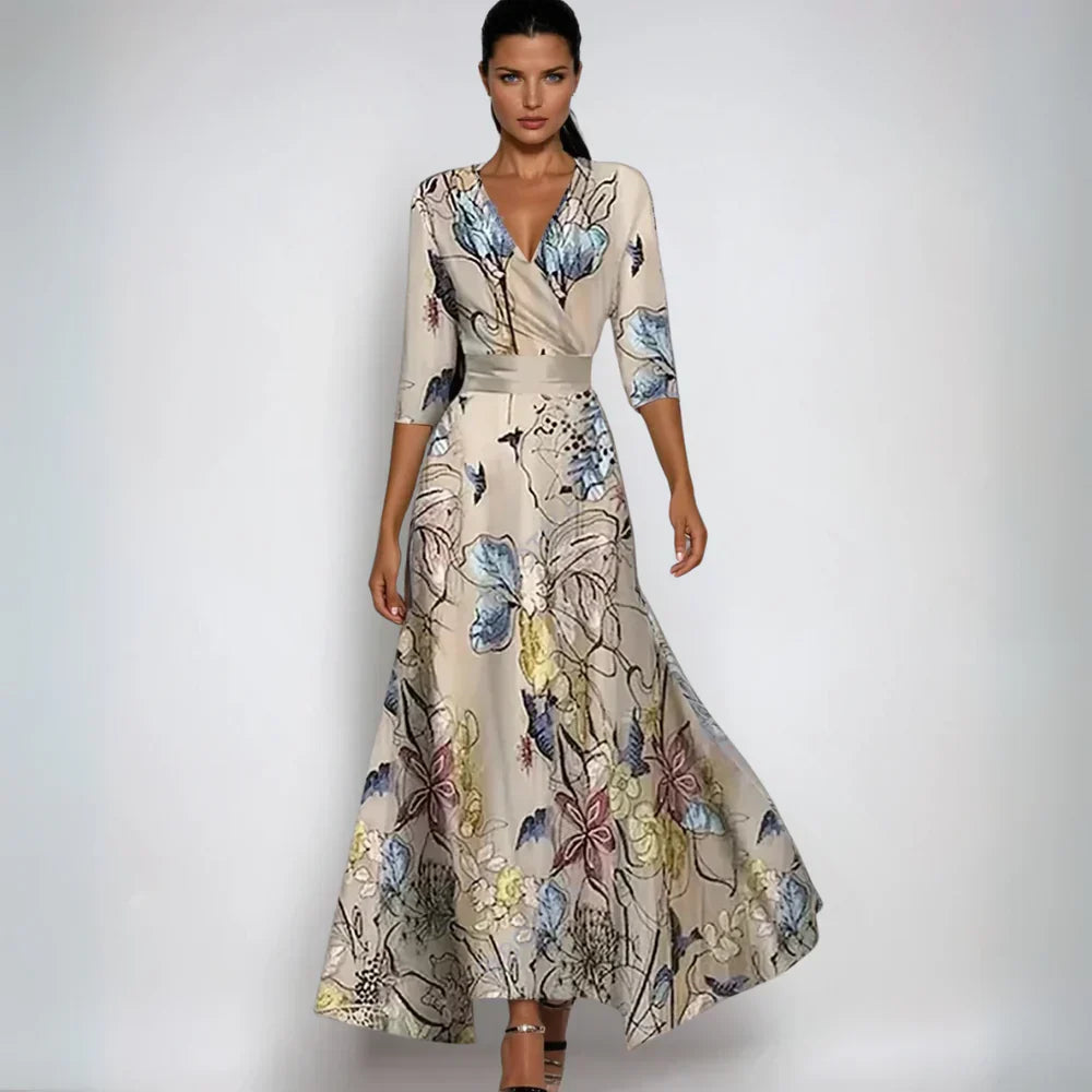 Jano™ | Robe Maxi à Enveloppe Élégante avec Fleurs