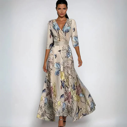 Jano™ | Robe Maxi à Enveloppe Élégante avec Fleurs