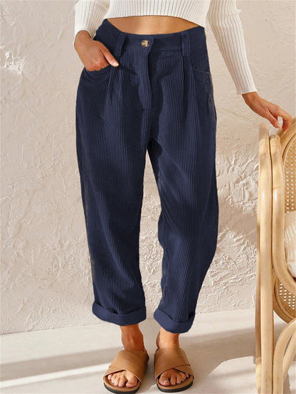 Pantalon à jambes droites en velours côtelé pour dames