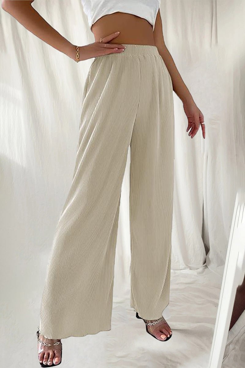 Casual Simplicity Pantalon uni de couleur unie à plis solides, taille haute et large (7 coloris)