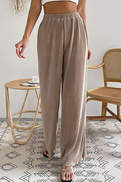 Casual Simplicity Pantalon uni de couleur unie à plis solides, taille haute et large (7 coloris)