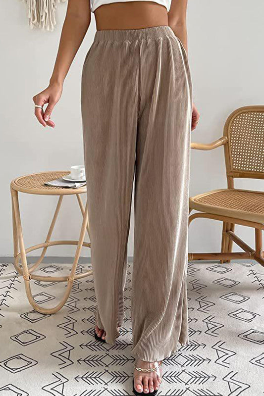Casual Simplicity Pantalon uni de couleur unie à plis solides, taille haute et large (7 coloris)