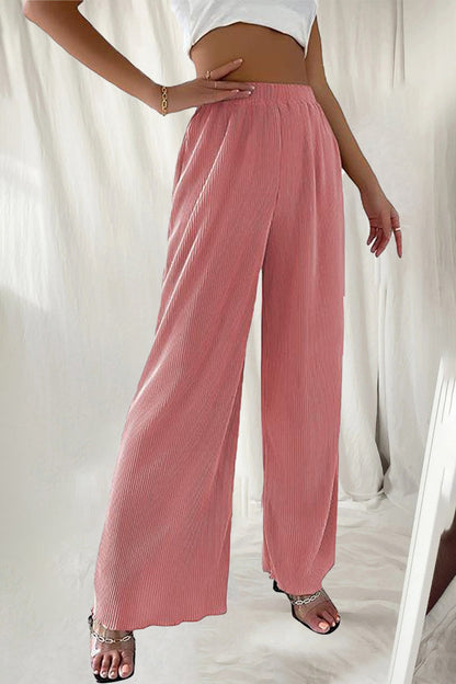 Casual Simplicity Pantalon uni de couleur unie à plis solides, taille haute et large (7 coloris)