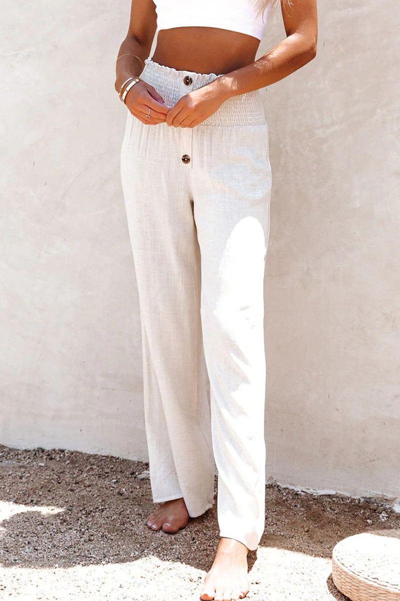 Casual Holiday Solid Buttons Loose High Waist pantalon avec jambe large en couleur unie (6 couleurs)