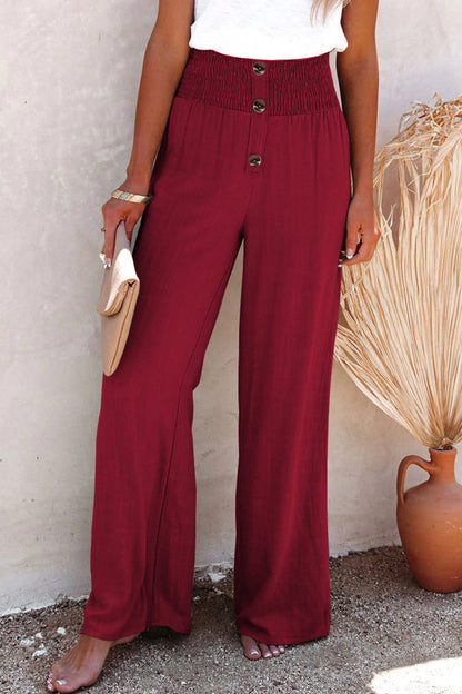 Casual Holiday Solid Buttons Loose High Waist pantalon avec jambe large en couleur unie (6 couleurs)