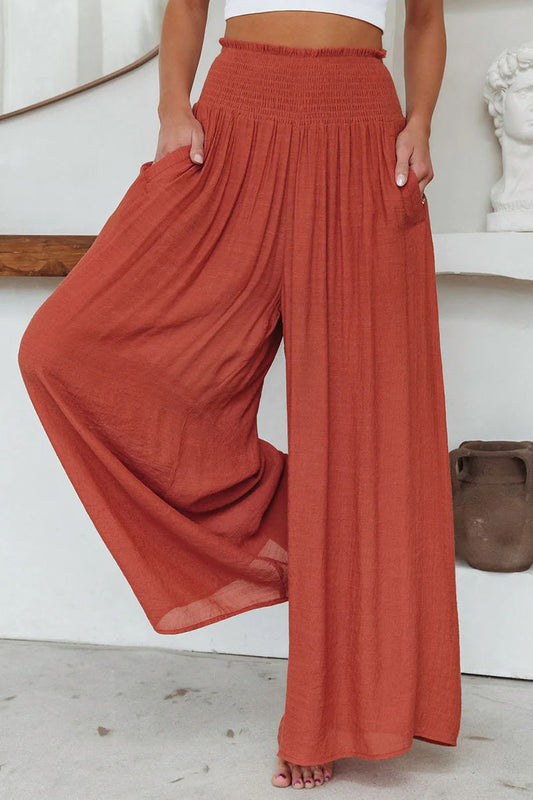 Casual everyday solid pocket folding loose high waist wide leg short plain colour (3 couleurs)