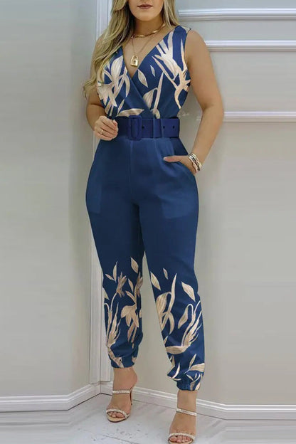 Sexy Casual Solid Backless With Belt V Neck Regular Jumpsuits (Combinaisons décontractées sans dos avec ceinture)