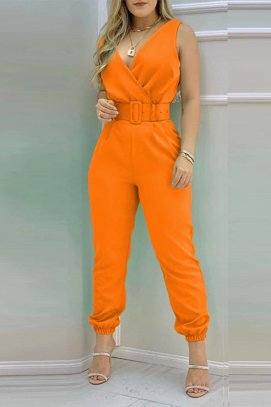 Sexy Casual Solid Backless With Belt V Neck Regular Jumpsuits (Combinaisons décontractées sans dos avec ceinture)
