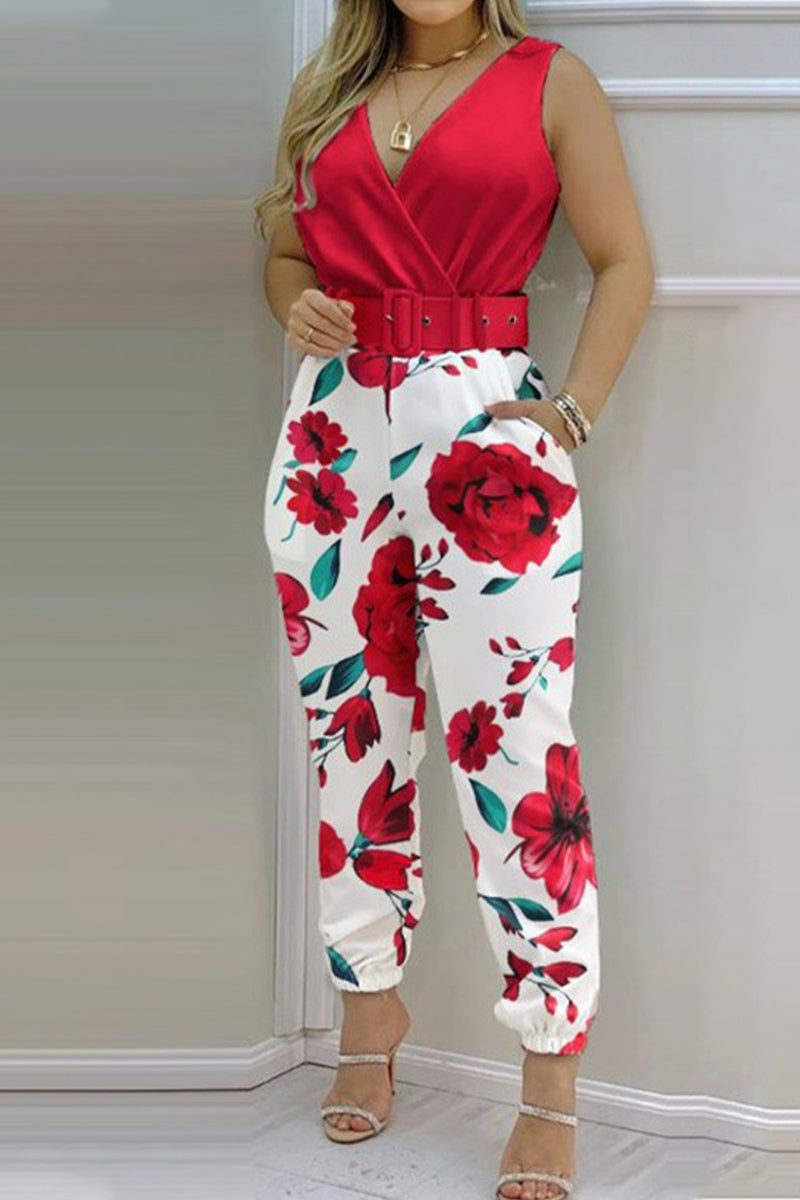 Sexy Casual Solid Backless With Belt V Neck Regular Jumpsuits (Combinaisons décontractées sans dos avec ceinture)