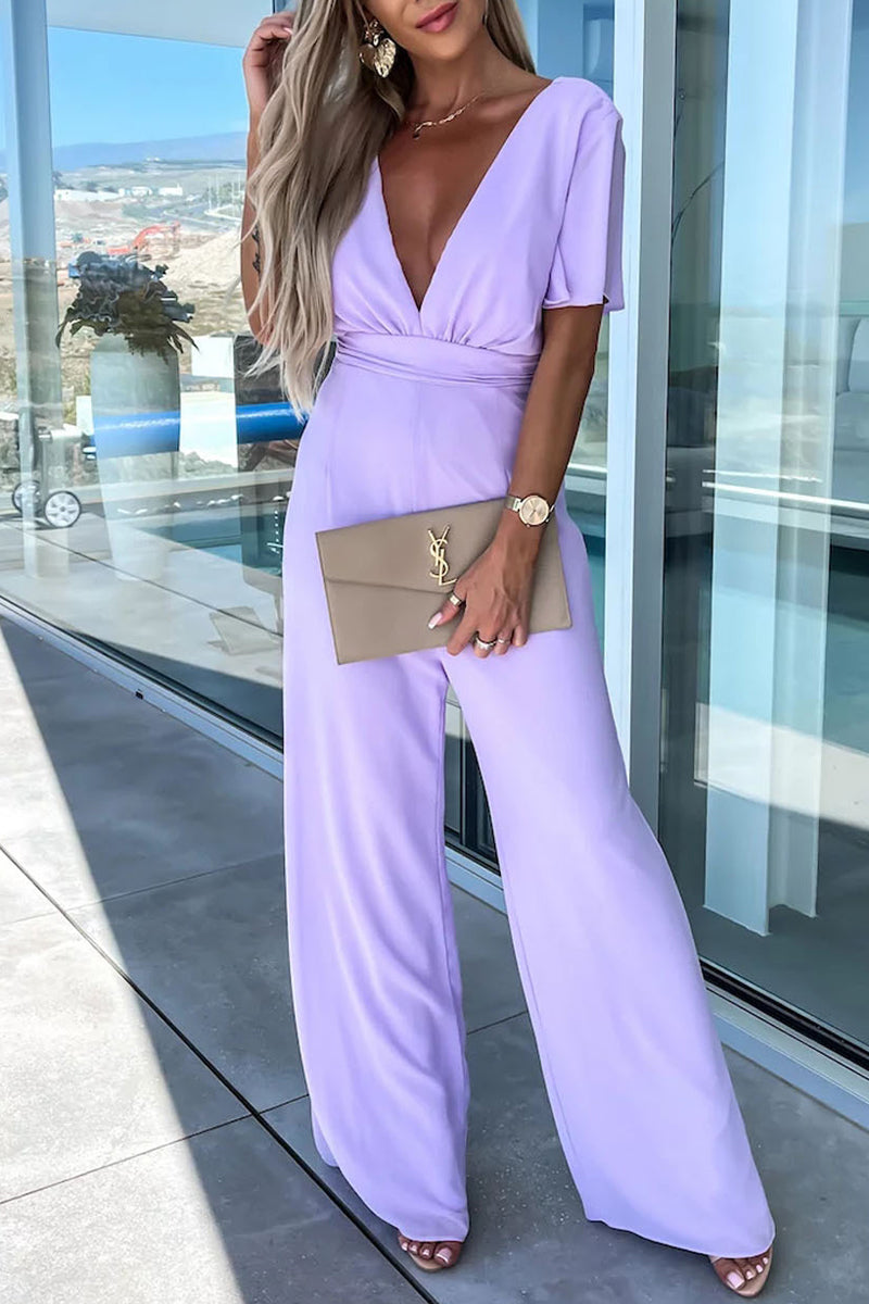 Elegant Plain Neck Regular Jumpsuits (Combinaisons régulières à col plat)