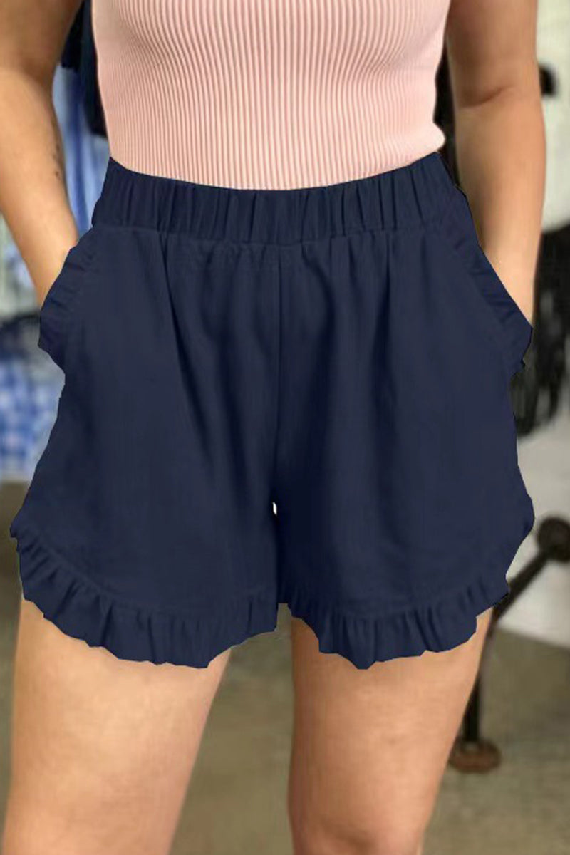 Pantalon uni décontracté avec poches amples taille haute jambe large