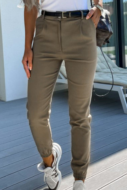 Pantalon crayon taille moyenne régulier à poches solides de couleur unie