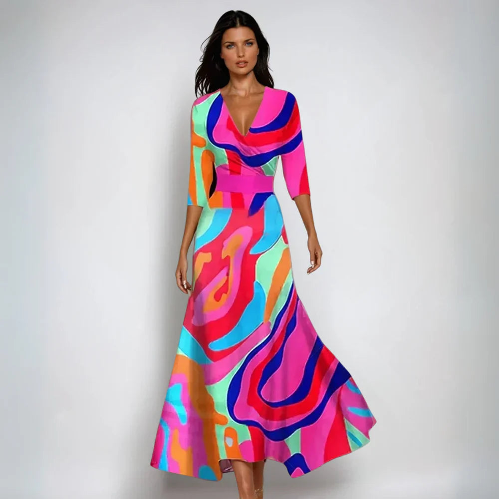 Jano™ | Robe Maxi à Enveloppe Élégante avec Fleurs