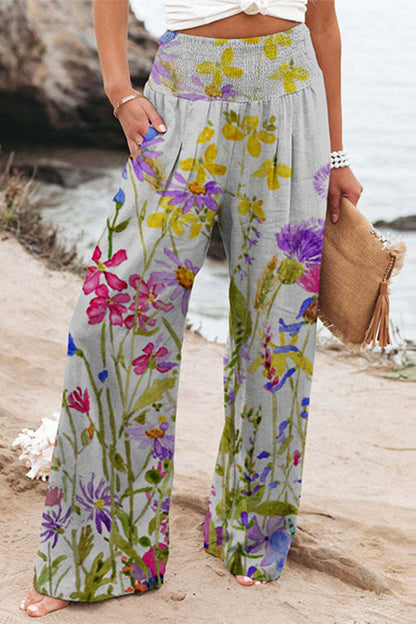 Pantalon de position décontracté, imprimé vacances, patchwork, taille haute et jambe large