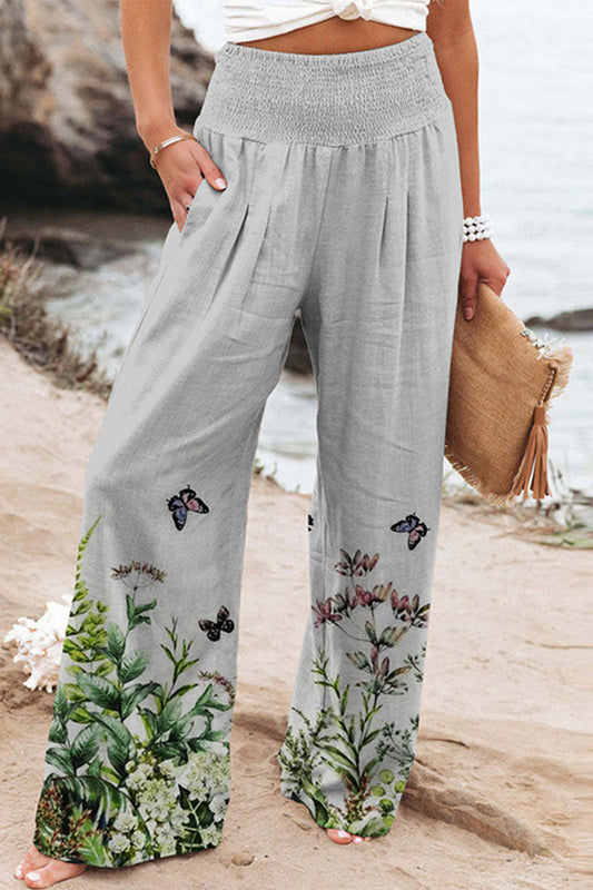 Pantalon de position décontracté, imprimé vacances, patchwork, taille haute et jambe large