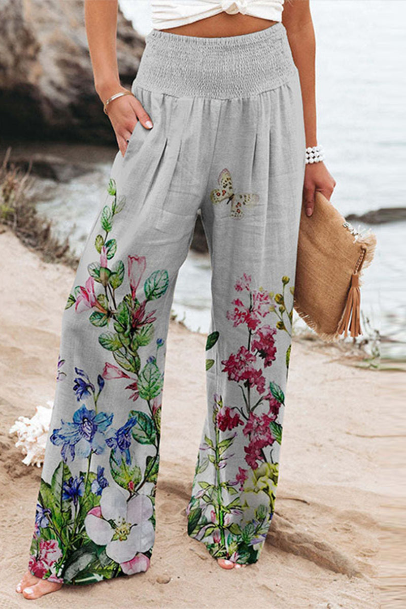 Pantalon de position décontracté, imprimé vacances, patchwork, taille haute et jambe large
