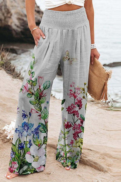 Pantalon de position décontracté, imprimé vacances, patchwork, taille haute et jambe large