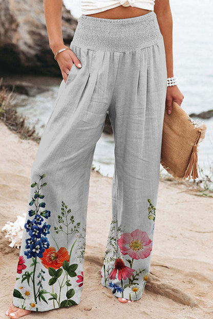 Pantalon de position décontracté, imprimé vacances, patchwork, taille haute et jambe large