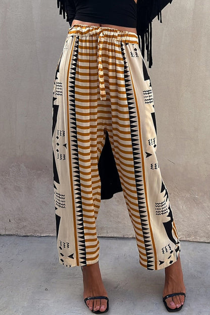 Pantalon Patchwork à imprimé géométrique, taille moyenne, ample, Harlan Patchwork