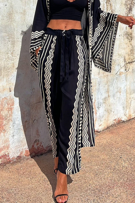 Pantalon Patchwork à imprimé géométrique, taille moyenne, ample, Harlan Patchwork