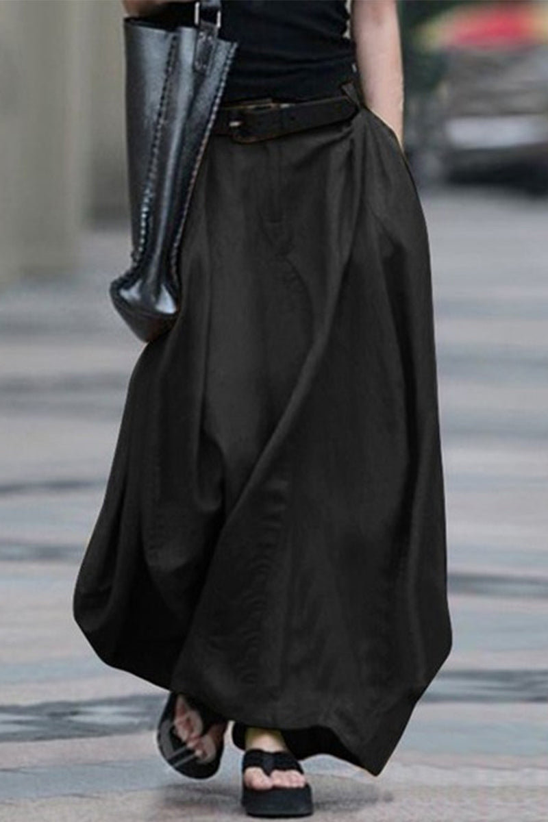Casual Simplicity Pantalon uni sans ceinture à taille haute type A de couleur unie (5 couleurs)