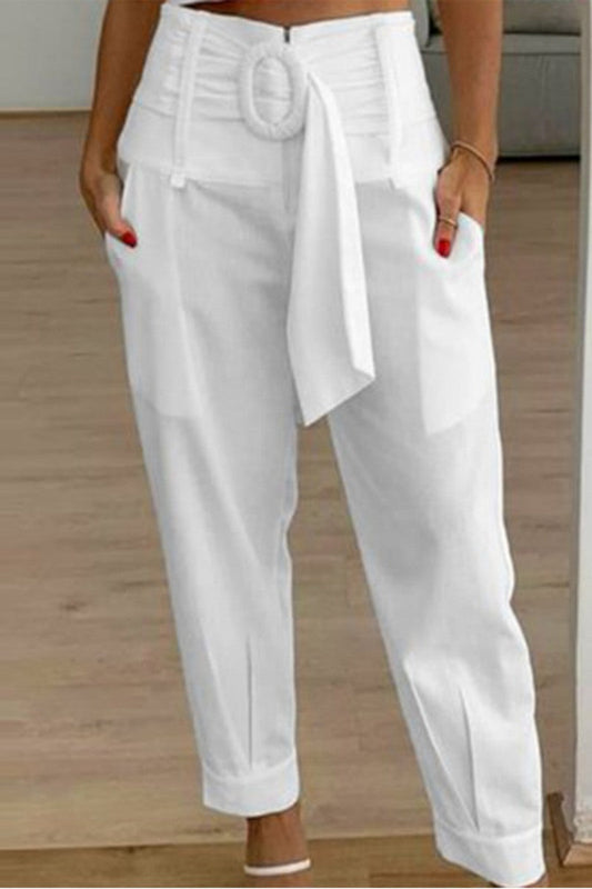 Casual Solid Patchwork Regular High Waist Conventional Solid Colour Trousers (pantalon de couleur unie conventionnel à taille haute)