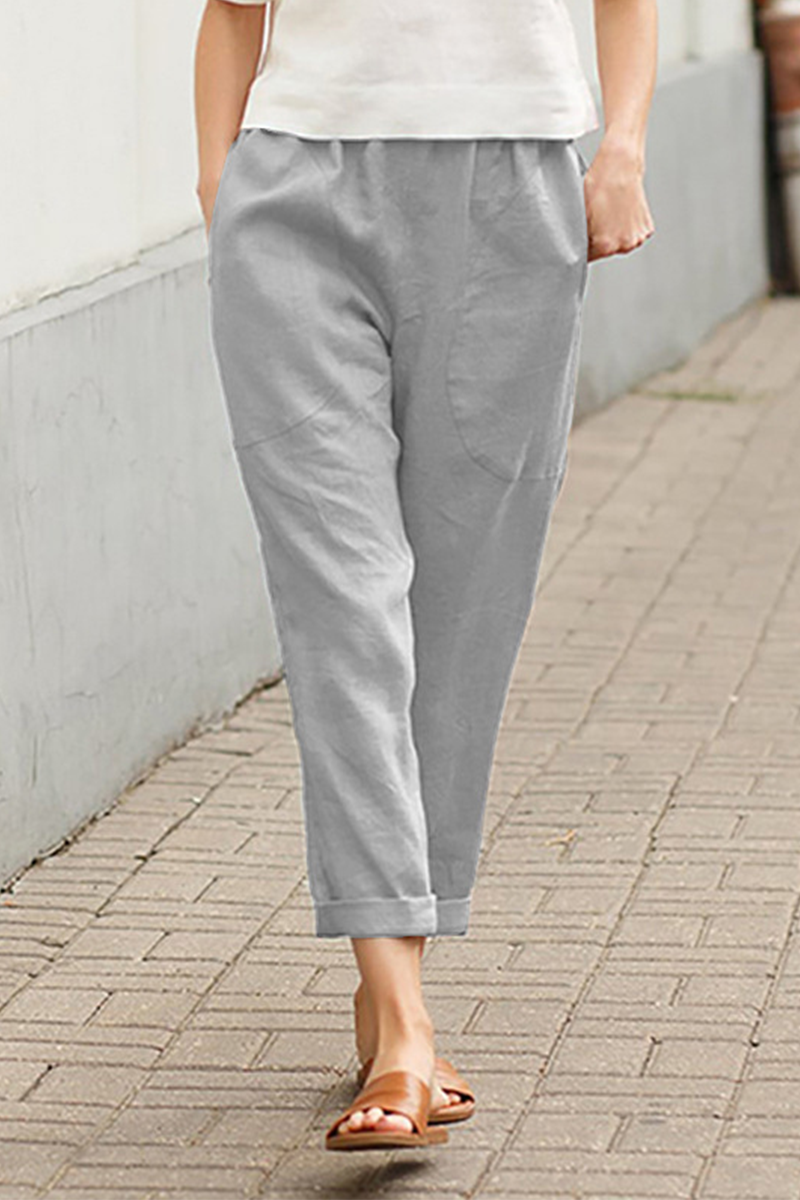 Pantalon casual taille moyenne de couleur unie (7 coloris)