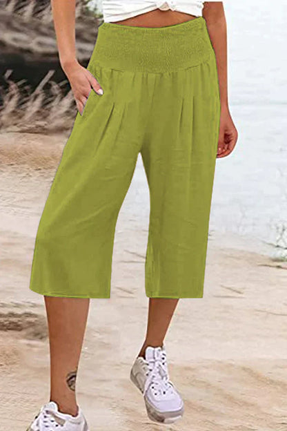 Amelyn - Pantalon simple à taille haute et à jambes larges, unicolore, mi-longueur