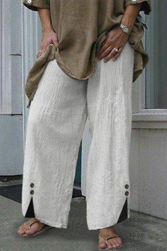 Casual Solid Buttons Loose Mid Waist Straight One Colour Underpants (Pantalon de dessous droit d'une couleur)