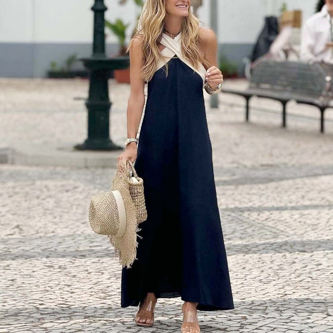 Robe longue élégante avec encolure croisée pour les occasions spéciales