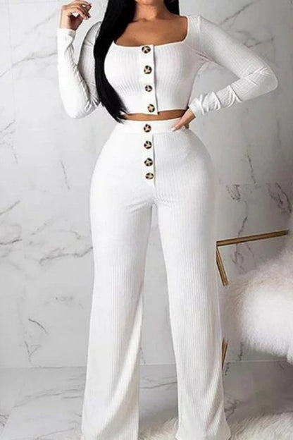 Casual Solid Buttons Waistcoat Trousers U Neck Sleeveless Two Pieces (gilet à boutons solides, sans manches, deux pièces)