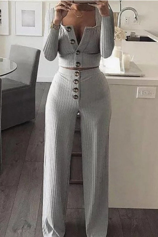 Casual Solid Buttons Waistcoat Trousers U Neck Sleeveless Two Pieces (gilet à boutons solides, sans manches, deux pièces)
