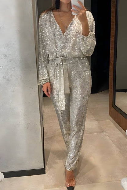 Rhylis | Paillettes combinaison avec col en V pour femmes