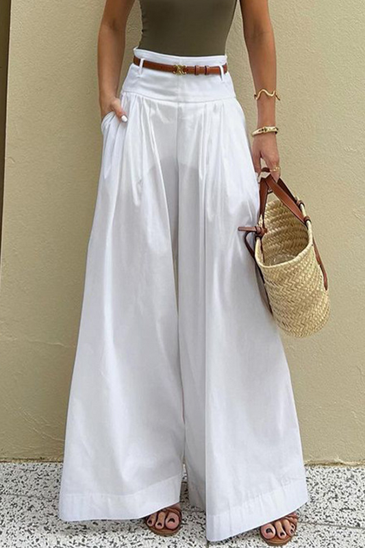 Casual bag-with-belt loose high-waist wide leg pantalon large