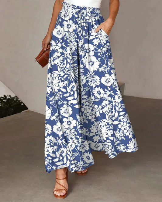 Pantalon large à imprimé floral