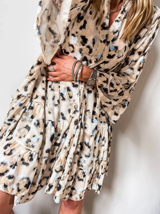 robe tunique bleu glacier avec imprimé léopard