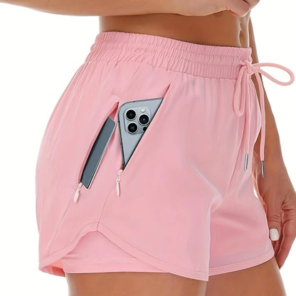 Eva | Short de sport 2-en-1 de couleur unie avec poches multiples