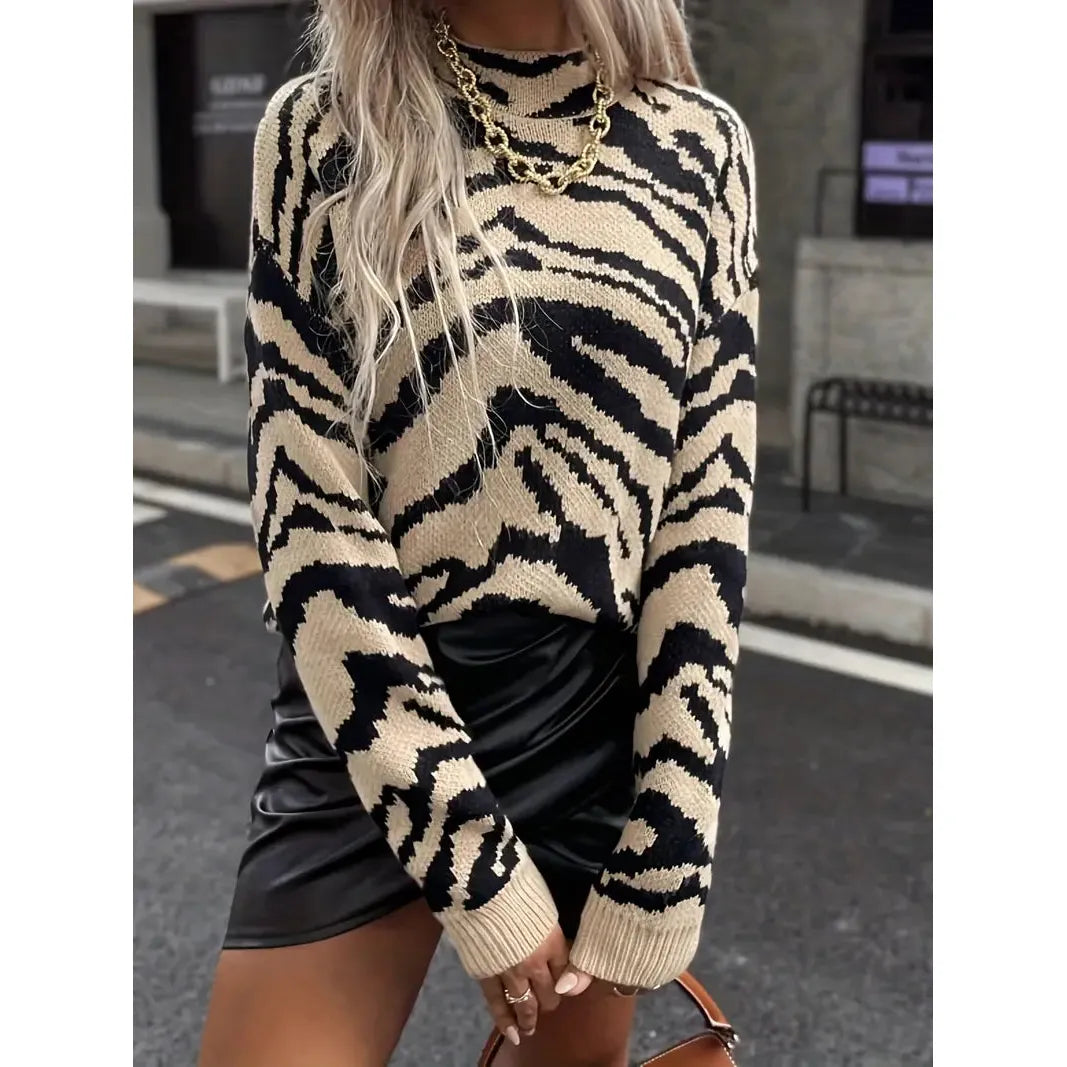 Elise - Pull à Motif Zèbre Stylé pour l'Automne et l'Hiver pour Femmes